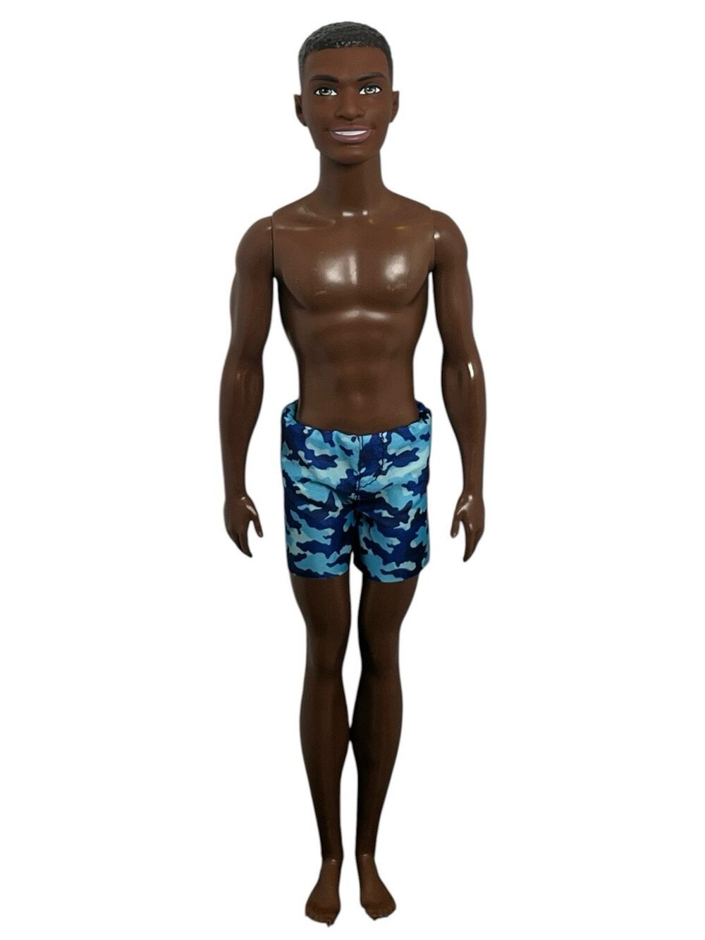 Mattel Ken Fashionistas Doll 2015 Brown Skin Blue Camo Swim Shorts 2017